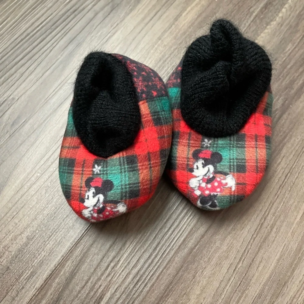 Disney Black and Red Plaid Minnie Mouse Slippers size 1-2 Baby